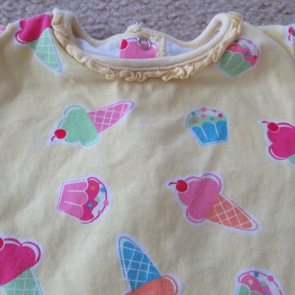 Okie Dokie One Piece Onesie Girls Size 3-6M Yellow Short Sleeve Ice Cream Cone - Picture 2 of 5